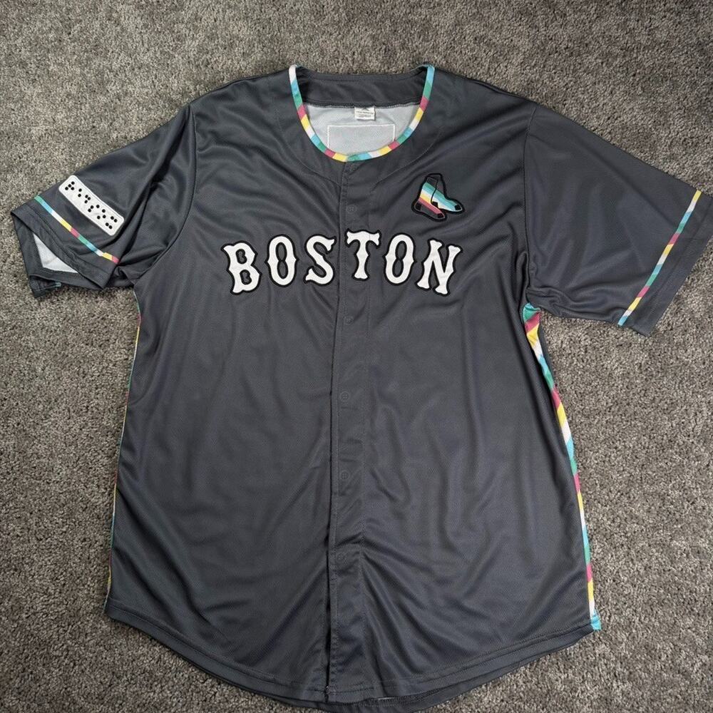 Red Sox Pride Disability Gray Large Jersey Special Ticket Embroidered Hook Loop - Picture 1 of 11